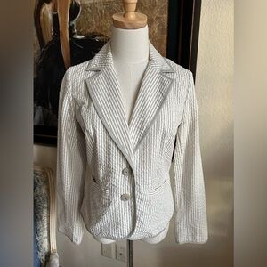Sandro Gray White Striped Seersucker Blazer Size S